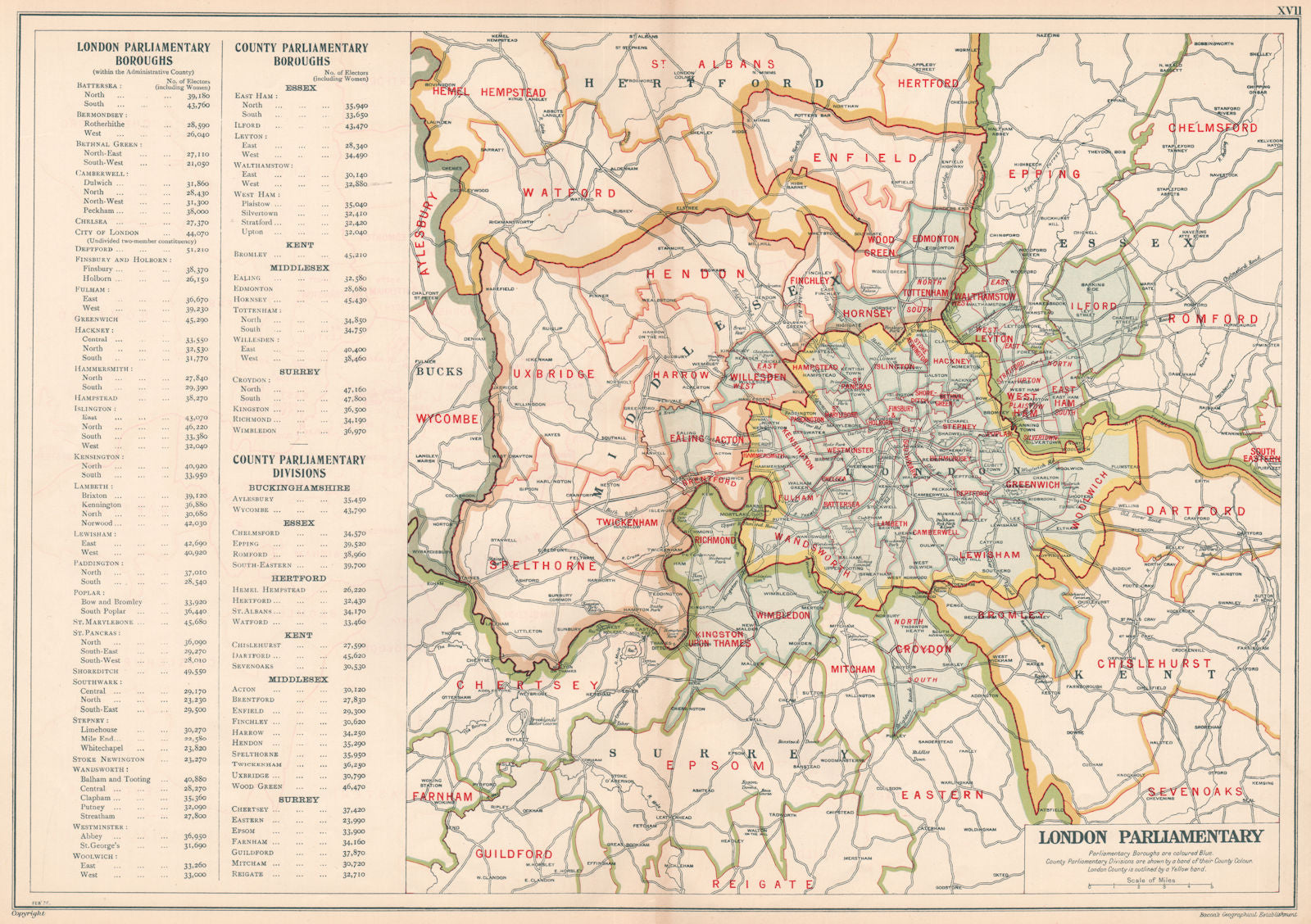 GREATER LONDON PARLIAMENTARY. Constituencies Boroughs # electors. BACON 1927 map